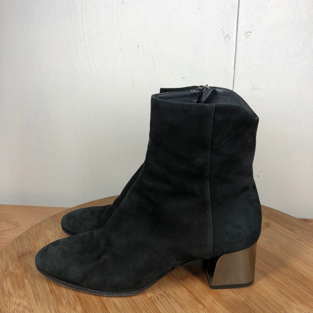M Gemi womens size 37 shoes Black Suede Classic Zip Up Block Heel Career boots